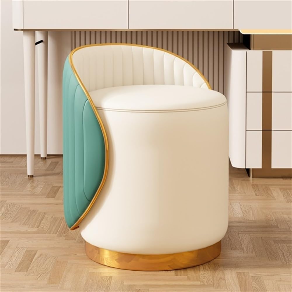 　JHYCCDD RKUVPAE 360° Swivel Makeup Chair, Vanity Stool with Gold Base, Leather Ottoman with Backrest, Modern Round Stool for Living Room, Bedroom(Color:Green)